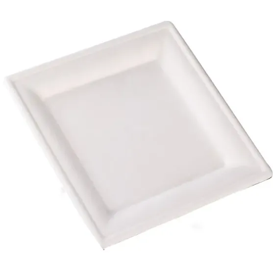 Plato cuadrado de fibra de caña Plato cuadrado de fibra de caña